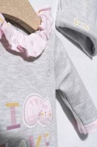 Salopeta cu caciulita pentru bebelusi Pisicute, Tongs baby (Culoare: Mov, Marime: 6-9 luni) - Img 2
