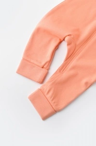 Salopeta cu fermoar cu maneca lunga si pantaloni lungi - 100%bumbac organic - Roz Piersica, BabyCosy (Marime: 12-18 Luni) - Img 3