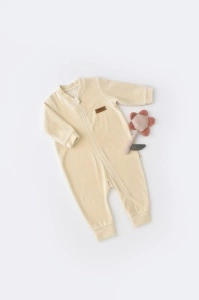 Salopeta cu maneca lunga si fermoar din 80%bumbac organic si 20% poliester -Crem, BabyCosy (Marime: 18-24 Luni)