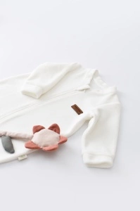 Salopeta cu maneca lunga si fermoar din 80%bumbac organic si 20% poliester - Ecru, BabyCosy (Marime: 18-24 Luni) - Img 2
