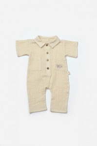 Salopeta cu maneca scurta si nasturei Sheep, 100% bumbac - Stone, BabyCosy (Marime: 3-6 Luni) - Img 3