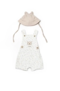 Salopeta cu palariuta TeddyBear, BabyCosy, 100% bumbac organic (Marime: 3-6 Luni) - Img 2