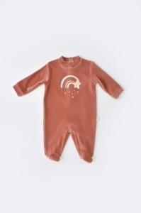 Salopeta Curcubeu cu maneca lunga si botosei din 80%bumbac organic si 20% poliester - Caramiziu, BabyCosy (Marime: 6-9 luni) - Img 2