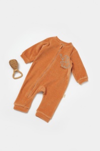 Salopeta Elefant cu maneca lunga din 80%bumbac organic si 20% poliester - Caramiziu, BabyCosy (Marime: 3-6 Luni) - Img 1