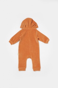 Salopeta Elefant cu maneca lunga si gluga din 80%bumbac organic si 20% poliester - Caramiziu, BabyCosy (Marime: 9-12 luni) - Img 3