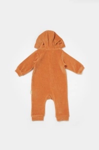 Salopeta Elefant cu maneca lunga si gluga din 80%bumbac organic si 20% poliester - Caramiziu, BabyCosy (Marime: 9-12 luni) - Img 3