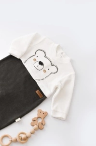 Salopeta Ursulet cu maneca lunga si botosei din 80%bumbac organic si 20% poliester - Antracit, BabyCosy (Marime: 6-9 luni) - Img 2