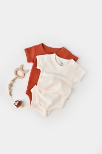 Set 2 body-uri bebe unisex -100% bumbac organic - Scortisoara/Ecru, BabyCosy (Marime: 9-12 luni) - Img 2