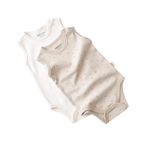 Set 2 body-uri fara maneci bebe unisex -100% bumbac organic - Crem cu buline, BabyCosy (Marime: 12-18 Luni) - Img 2