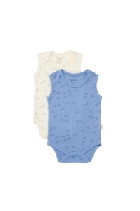 Set 2 body-uri fara maneci Printed, BabyCosy, 50% modal+50% bumbac, Ecru/Lavanda (Marime: 6-9 luni)