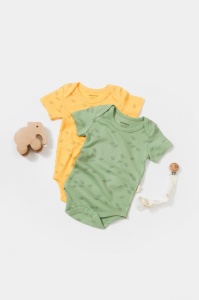 Set 2 body-uri Printed, BabyCosy, 50% modal+50% bumbac, Lamaie/Verde (Marime: 9-12 luni) - Img 2