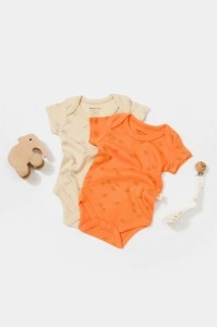 Set 2 body-uri Printed, BabyCosy, 50% modal+50% bumbac, Stone/Apricot (Marime: 0-3 Luni) - Img 2