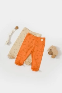 Set 2 pantalonasi cu botosei Printed, BabyCosy, 50% modal+50% bumbac, Stone/Apricot (Marime: 0-3 Luni) - Img 2