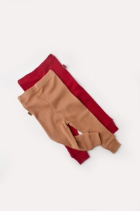 Set 2 pantaloni bebe unisex din bumbac organic si modal - Maro/Rosu, BabyCosy (Marime: 12-18 Luni) - Img 2