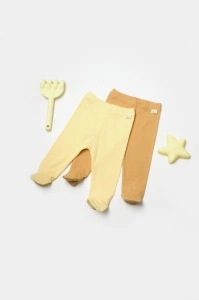 Set 2 pantaloni cu botosei Bamboo, galben, BabyCosy, 50%bumbac+50% bambus (Marime: 6-9 luni)