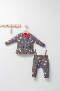 Set 2 piese cu bluzita cu volan si pantalonasi pentru fetite Colorful autum, Tongs baby (Culoare: Albastru, Marime: 6-9 luni) - Img 2