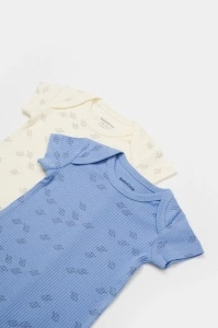Set 2 salopete scurte Printed, BabyCosy, 50% modal+50% bumbac, Ecru/Lavanda (Marime: 9-12 luni) - Img 2
