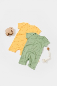 Set 2 salopete scurte Printed, BabyCosy, 50% modal+50% bumbac, Lamaie/Verde (Marime: 6-9 luni) - Img 2