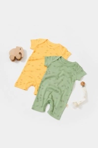 Set 2 salopete scurte Printed, BabyCosy, 50% modal+50% bumbac, Lamaie/Verde (Marime: 18-24 Luni) - Img 2