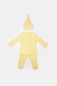 Set 3 piese:bluza, pantaloni si caciulita Bamboo, galben, BabyCosy, 50% bumbac+50%bambus (Marime: 9-12 luni) - Img 3