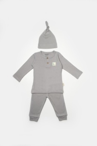Set 3 piese:bluza, pantaloni si caciulita Bamboo, gri, BabyCosy, 50% bumbac+50%bambus (Marime: 9-12 luni) - Img 3
