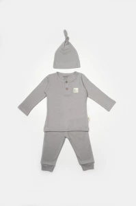 Set 3 piese:bluza, pantaloni si caciulita Bamboo, gri, BabyCosy, 50% bumbac+50%bambus (Marime: 9-12 luni) - Img 3