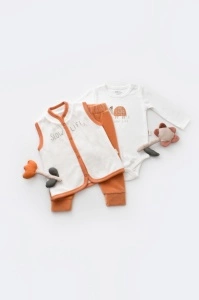 Set 3 piese Broscuta cu body, pantalonasi si vestuta din 80%bumbac organic si 20% poliester - Portocaliu, BabyCosy (Marime: 6-9 luni) - Img 2