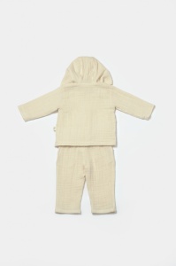 Set bluza cu gluga si pantaloni, Winter muselin, 100% bumbac - Stone, BabyCosy (Marime: 12-18 Luni) - Img 3