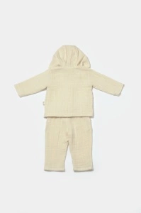 Set bluza cu gluga si pantaloni, Winter muselin, 100% bumbac - Stone, BabyCosy (Marime: 12-18 Luni) - Img 3