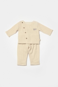 Set bluza cu nasturi si pantaloni , Winter muselin, 100% bumbac - Stone, BabyCosy (Marime: 9-12 luni) - Img 2