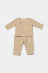 Set bluza cu nasturi si pantaloni , Winter muselin- Apricot, BabyCosy (Marime: 12-18 Luni) - Img 2