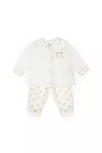 Set bluză și pantalon, Bow, BabyCosy, 100%bumbac organic, Stone (Marime: 3-6 Luni) - Img 3
