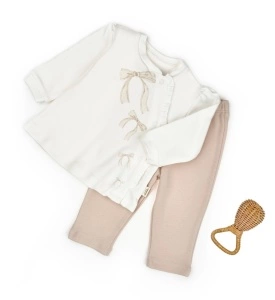 Set bluză și pantalonași, Bow, BabyCosy, 100%bumbac organic (Marime: 6-9 luni)