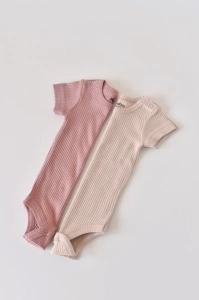 Set de 2 body-uri cu maneca scurta din bumbac organic si modal - Roz/Blush BabyCosy (Marime: 12-18 Luni) - Img 2