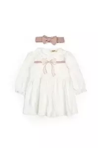 Set rochita cu bentita, Bow, BabyCosy, 100%bumbac organic, Powder (Marime: 6-9 luni) - Img 2