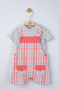 Set salopeta cu tricou in carouri pentru bebelusi, Tongs baby (Culoare: Galben, Marime: 6-9 luni) - Img 2