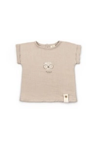 Set tricou maro cu pantaloni scurti TeddyBear, 100% bumbac organic, BabyCosy (Marime: 3-6 Luni) - Img 2