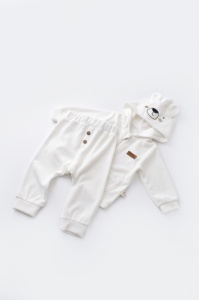 Set Ursulet cu bluzita cu fermoar si gluga si pantaloni lungi din 80%bumbac organic si 20% poliester - Ecru, BabyCosy (Marime: 18-24 Luni) - Img 2