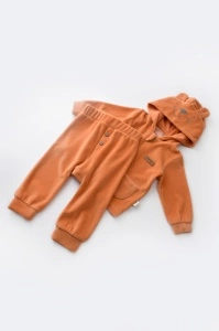 Set Ursulet cu bluzita cu fermoar si gluga si pantaloni lungi din 80%bumbac organic si 20% poliester - Portocaliu, BabyCosy (Marime: 12-18 Luni) - Img 2