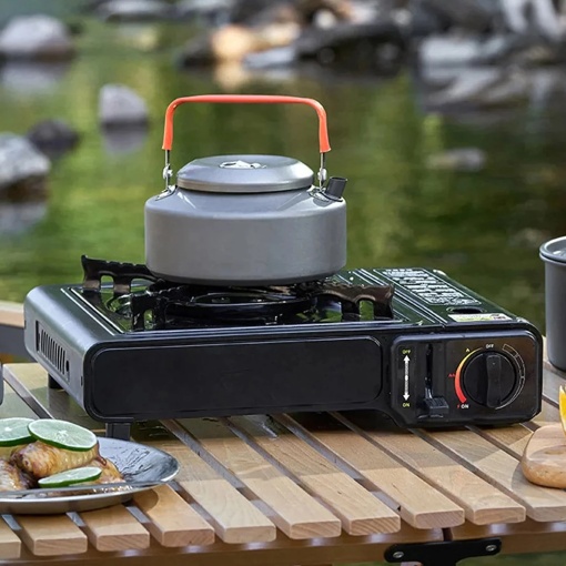 Aragaz Portabil Camping 2 in 1, 2500W, Compatibil Cartus si Butelie Gaz, Aprindere Piezoelectrica, Reglaj Flacara, Valiza Transport Inclusa, Aragaz Turistic pentru Camping, Pescuit si Drumetii - Img 5