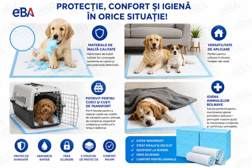Covorase Igienice Absorbante pentru Caini si Pisici 40x60 cm, Set 20 Buc, 5 Straturi, Super Absorbante, Impermeabile, Pentru Dresaj, Cusca, Transport si Protectie Podea - Img 5