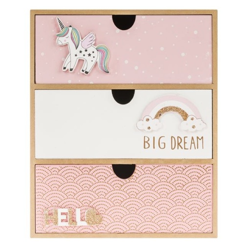 Cutie Decorativa cu Sertare din Lemn 3D Rainbow &amp; Unicorn, EBA, dimensiuni 21 x 10 x 27 cm - Img 2