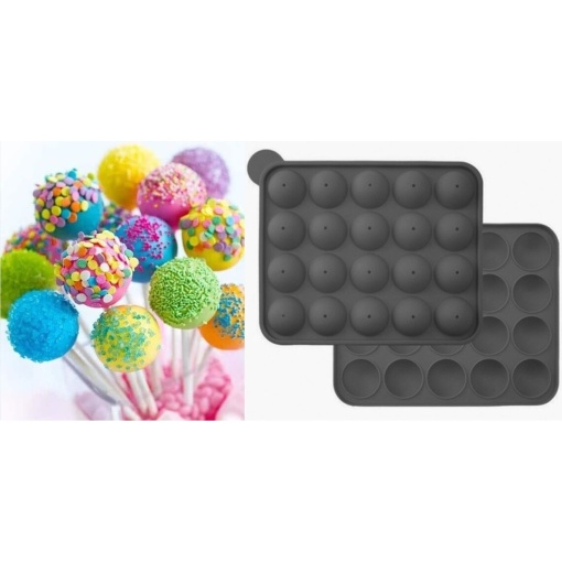 Forma Cake Pops si Bomboane de Ciocolata EBA, 20 de Bile de 4 cm, Silicon Non Toxic, 22.5 x 18.5 x 4 cm, Gri - Img 2