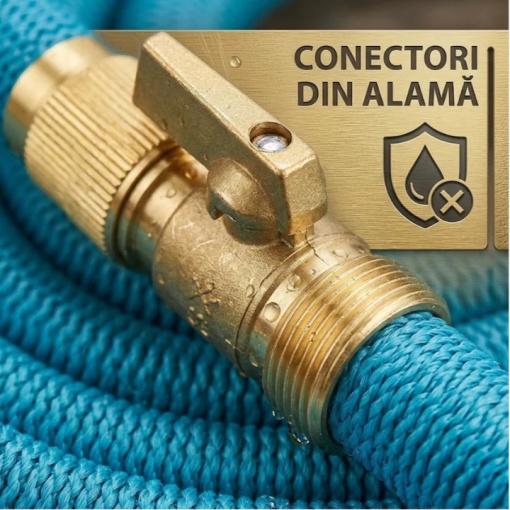 Furtun de gradina extensibil 5-15 m EBA, pistol de stropit cu 8 functii, conectori metalici, latex 3 straturi, anti-rasucire, albastru - Img 7