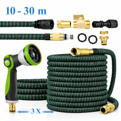 Furtun gradina extensibil 10-30 m cu pistol 10 moduri, furtun latex ranforsat, conectori alama 1/2" 3/4", adaptor robinet - Img 5