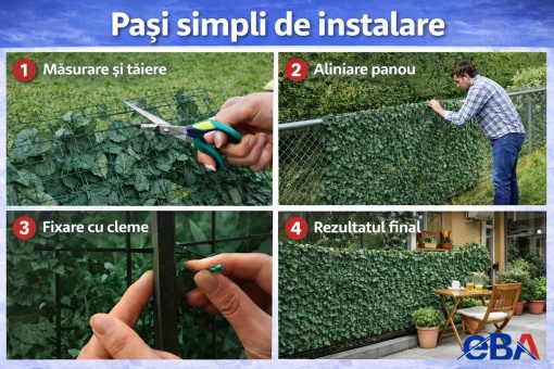 Gard viu artificial EBA, 1.5m x 3m, verde, rezistent UV, montaj rapid - Img 3