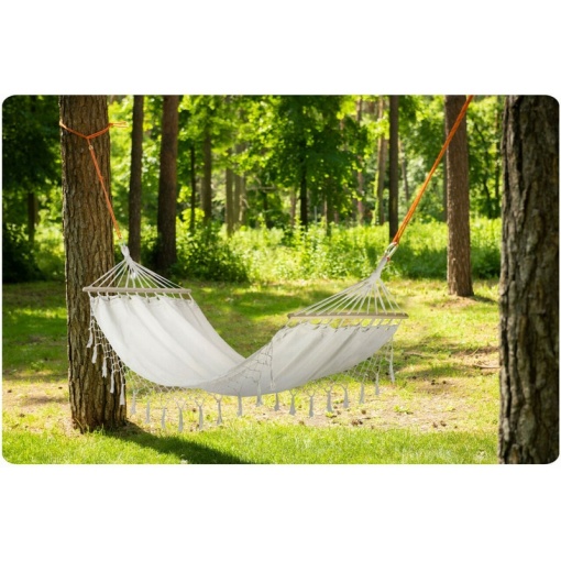Hamac cu Franjuri Decorative EBA, Model Macrame, 200 x 100 cm, Bej - Img 2