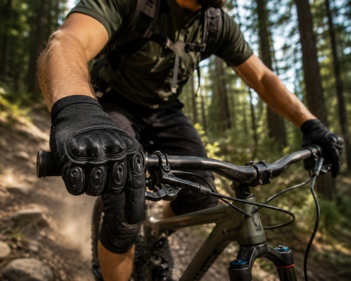 Manusi tactice moto si ATV eBA XL, protectii fibra carbon, compatibile touchscreen, antiderapante, respirabile, pentru motocicleta, bicicleta, enduro, off-road si airsoft, negre - Img 6