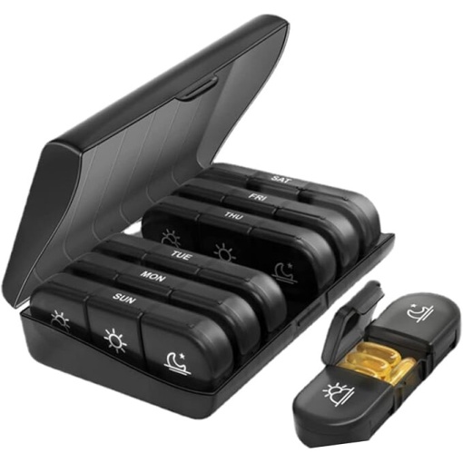 Organizator Medicamente pentru 7 zile EBA, Recipiente Detasabile, 3 Compartimente, 15.5 x 12 x 4 cm, Negru - Img 2