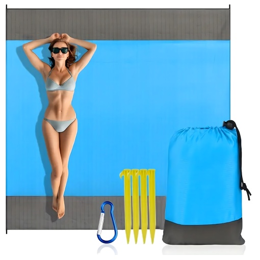 Patura de plaja impermeabila 210x200 cm, mare pentru picnic si camping, rezistenta la apa, nisip si vant, pliabila cu husa transport, covoras outdoor familie 4-6 persoane - Img 5